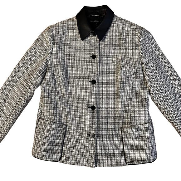 Lafayette 148 Tweed Leather Collar Jacket Size 14 - Picture 2 of 7